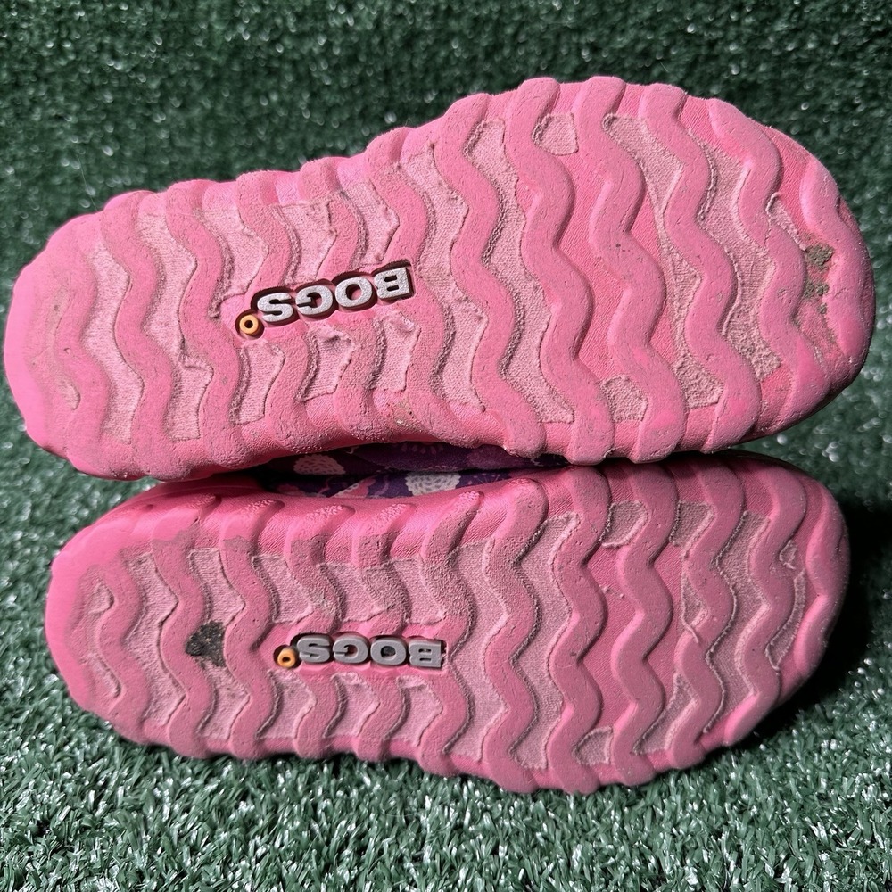 GIRLS KIDS BOGS PULL ON FLORAL PINK WATERPROOF WARM LINED BOOTS SIZE 13 - Picture 9 of 9
